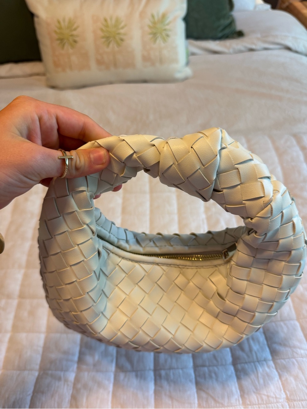 Cream Woven Hobo Shoulder Bag - Picture 2 of 2